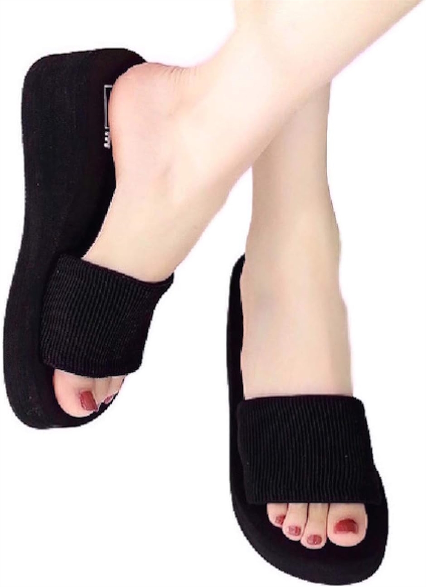 シンプル 厚底 サンダル レディース 靴 ヒール シューズ 軽量 ミュール ビーチサンダル パンプス( ブラック,  25.0 cm)｜zebrand-shop