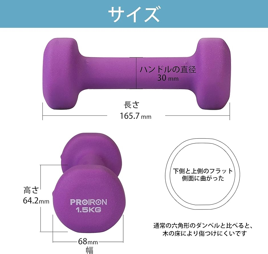 ダンベル 1.5kg 2個セット エクササイズ ネオプレンゴムコーティング 筋力トレーニング 鉄アレー MDM( 1.5kgx 2)｜zebrand-shop｜02