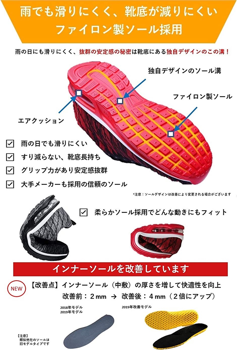 エアライト スニーカー 超軽量 + 結ばない靴紐 EVAインソール ランニング シューズ 通勤( 2) レッド 赤,  26.0 cm)｜zebrand-shop｜04