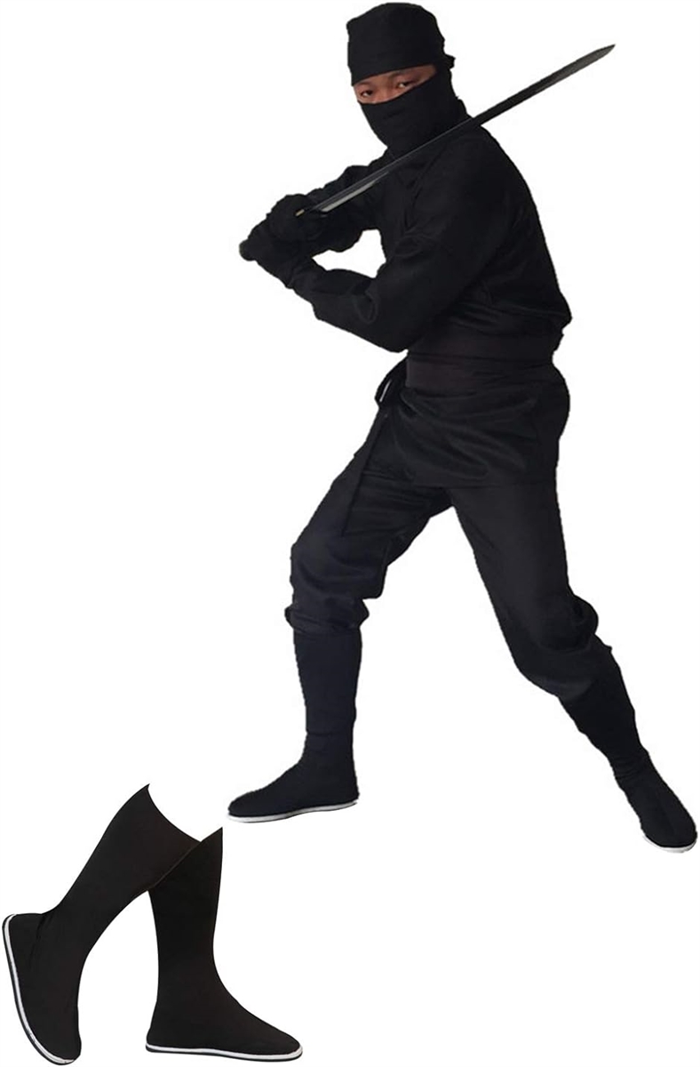 忍者 スーツ 仮装 コスプレ 小物 衣装 9点 セット 男女兼用 フリーサイズ( ブラック,  身長170cmx靴27cm)