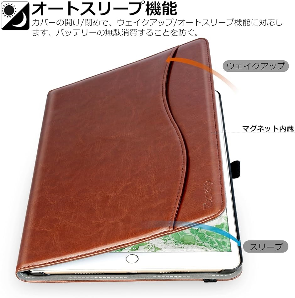 Benazcap iPad 9.7 ケース ペンシル収納 オートスリープ機能 ポケット付き 手帳型 ブラウン( PU-ブラウン)｜zebrand-shop｜04