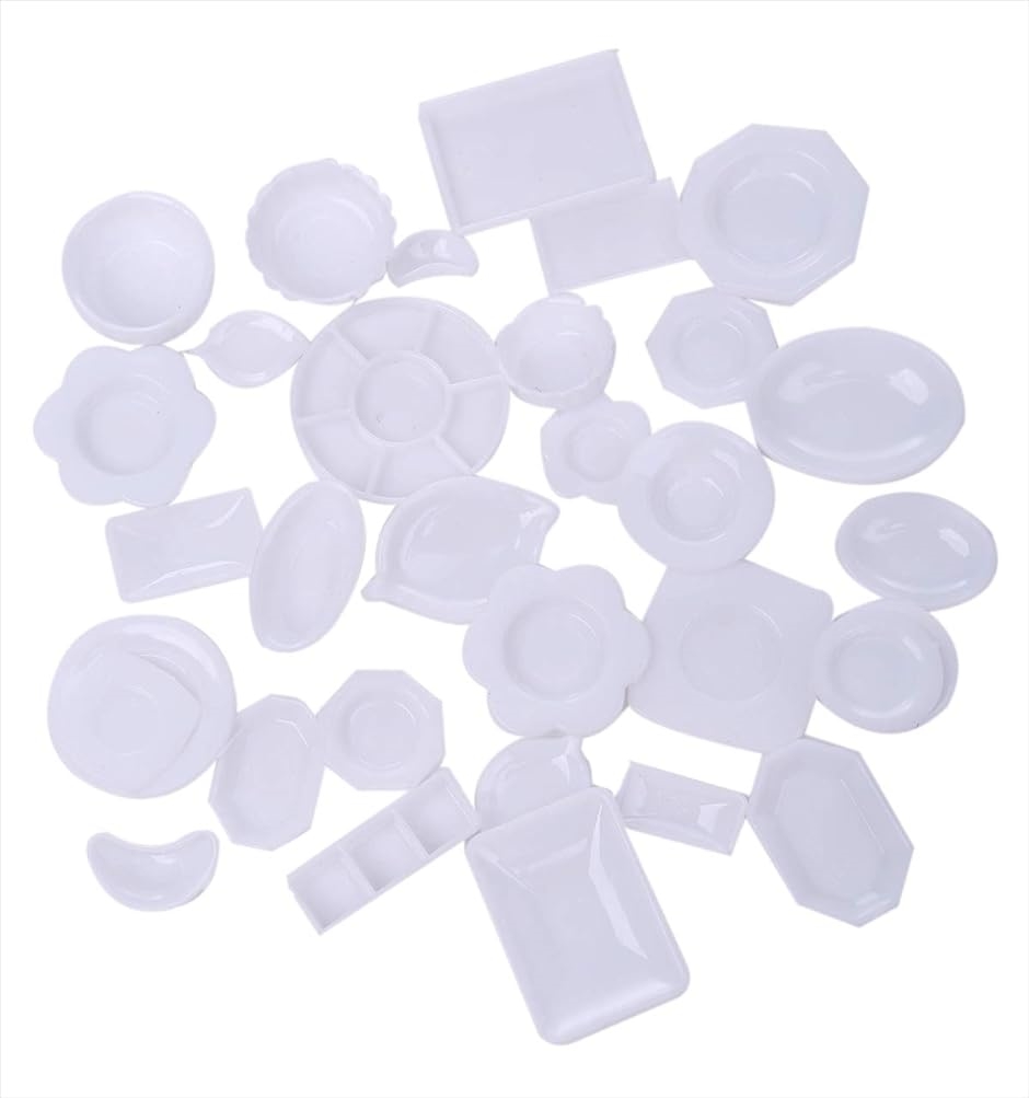 ドールハウス ミニチュア プラスチックプレート お皿セット 33点セット 1/12 スケール ホワイト