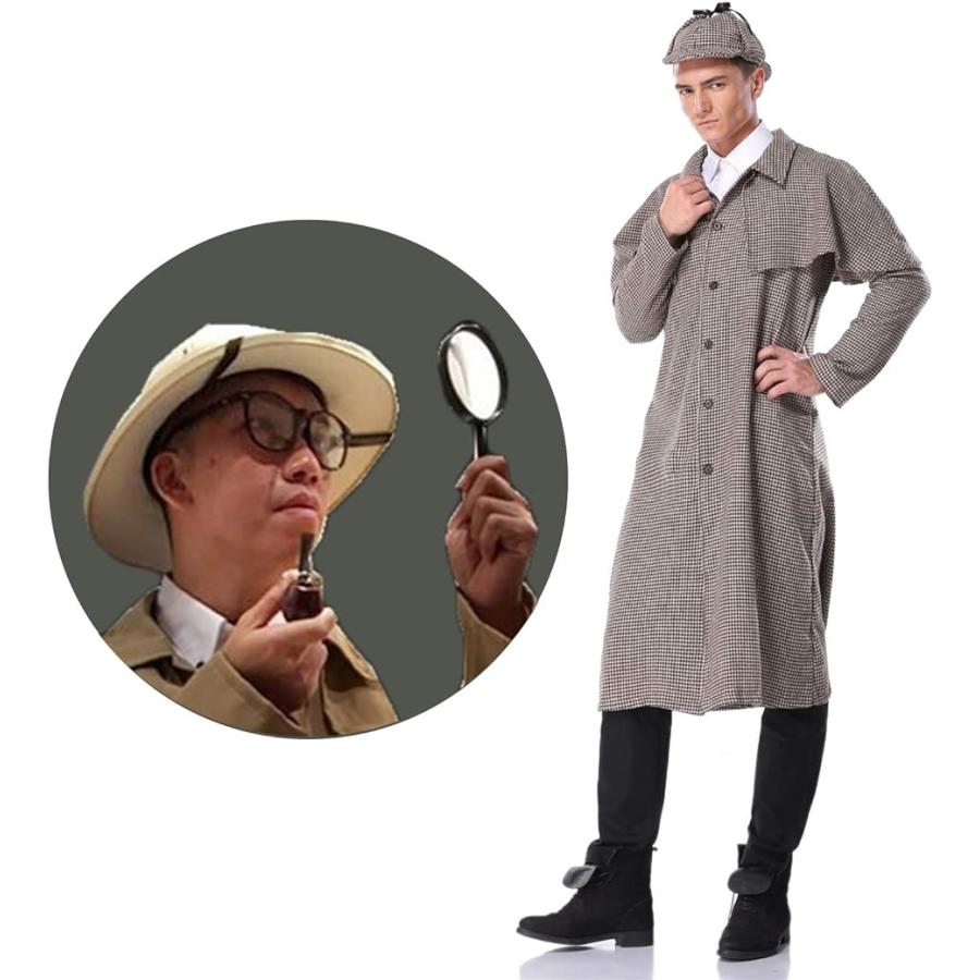 探偵 コスプレ 衣装 メンズ コスチューム コート 帽子 虫眼鏡 眼? 4点セット Lサイズ( L)｜zebrand-shop