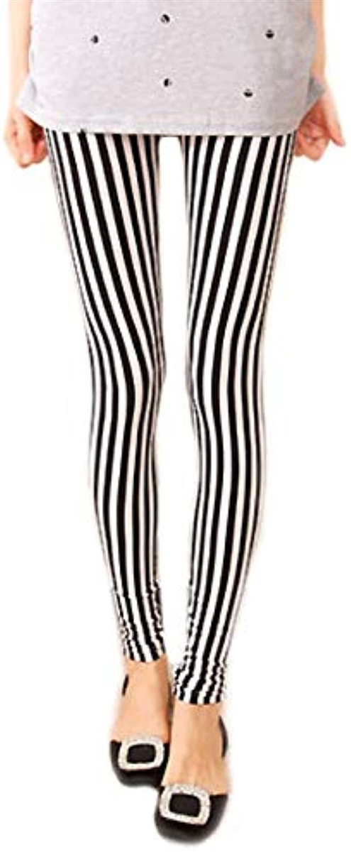 レディース レギンス 柄 ストレッチ パンツ スパッツ 細ストライプ( B