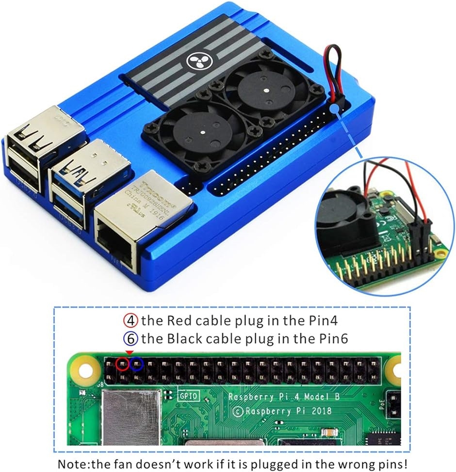 Raspberry Pi 4ケース デュアル冷却ファン付き アルミニウム合金ケース 自動温度調整( ブルー+冷却ファン)｜zebrand-shop｜04
