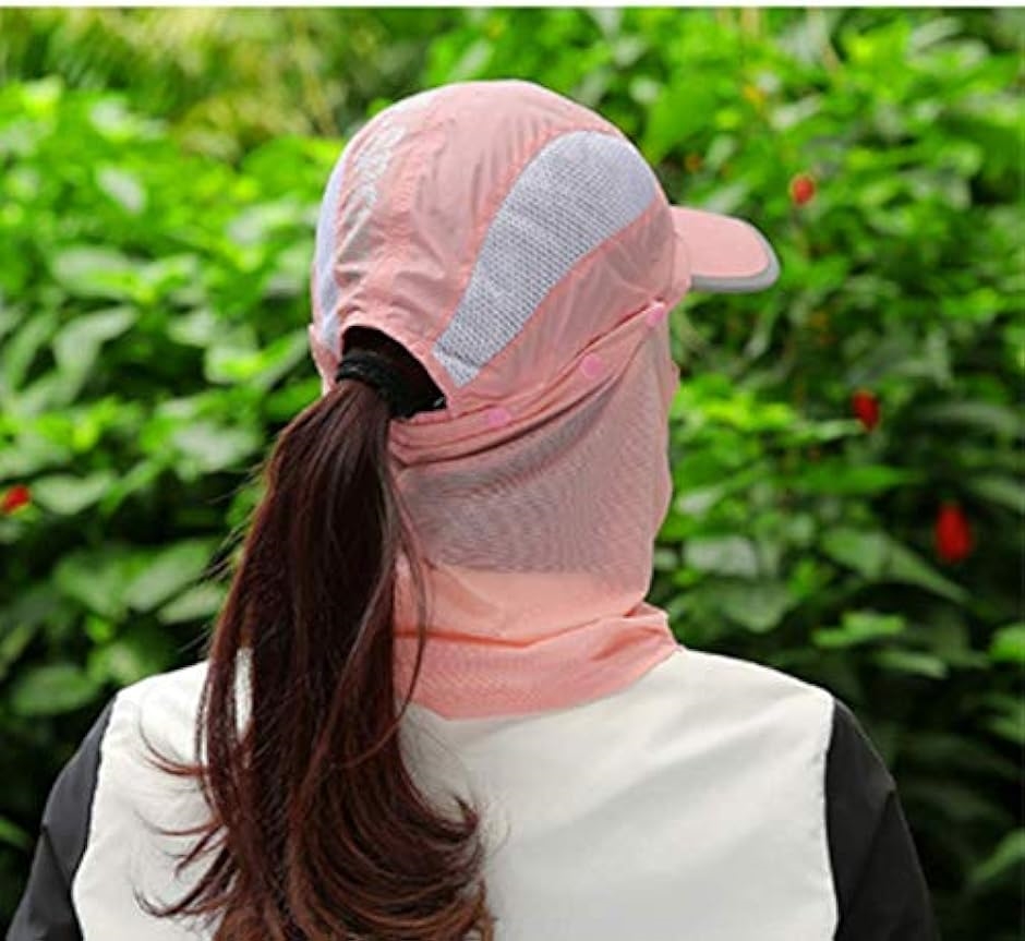 日よけ帽子 フェイスカバー ネックカバー 付き さくら色( 桜色,  フリー)｜zebrand-shop｜02