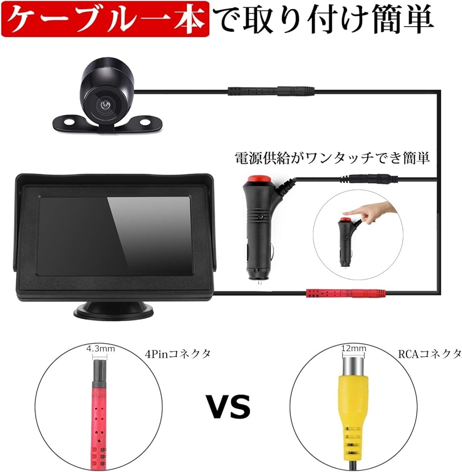 4.3インチLCDモニター バックカメラセット フロントカメラ兼用