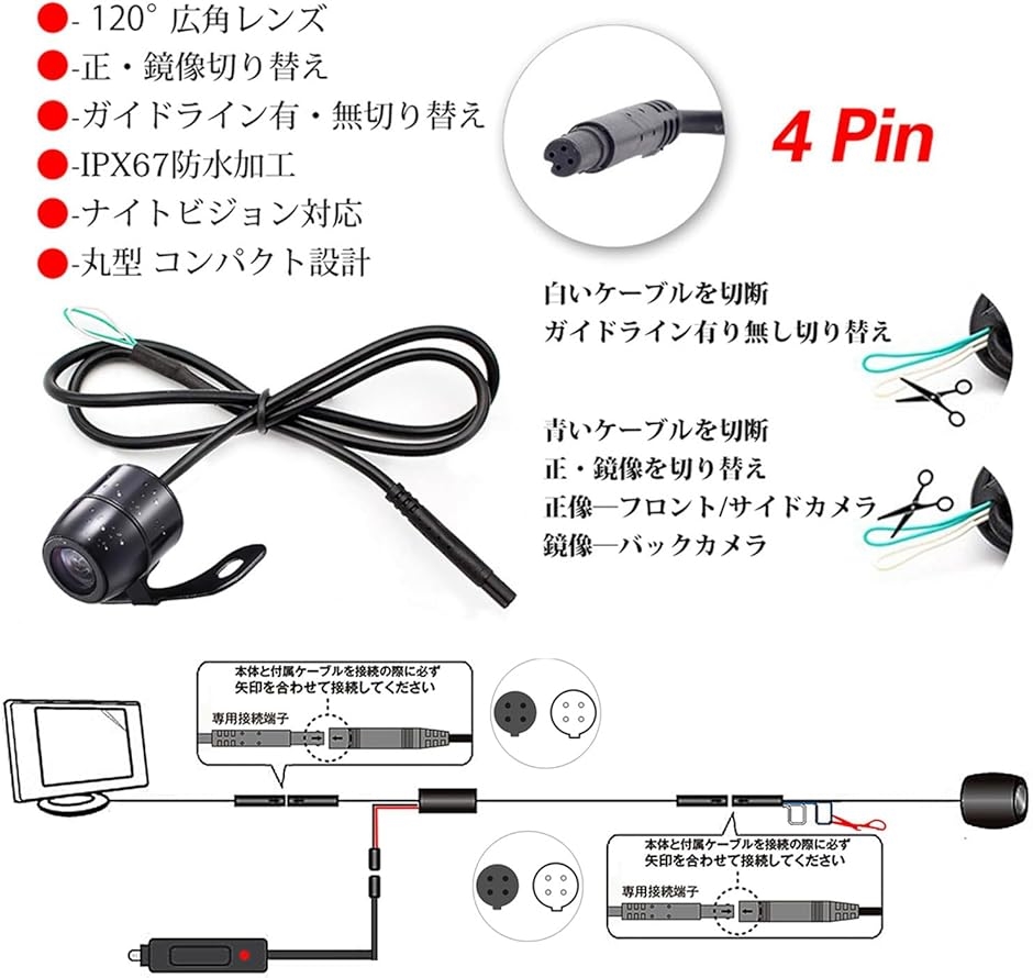 4.3インチLCDモニター バックカメラセット フロントカメラ兼用 リア
