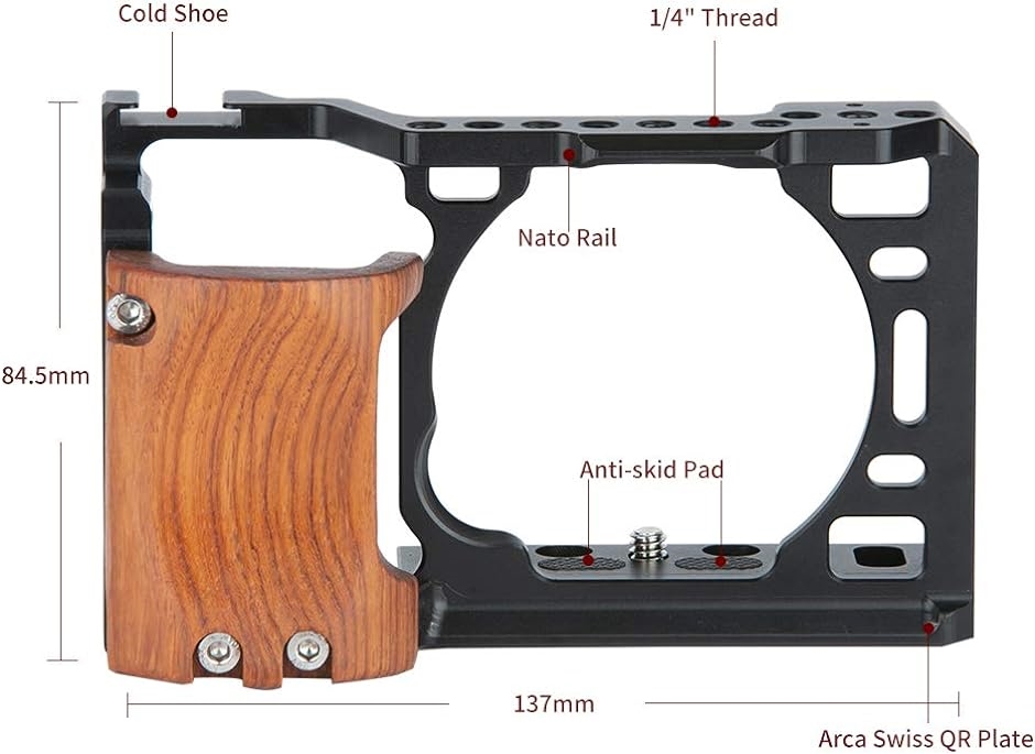 カメラケージ 木製ハンドル付き DSLR 装備 軽量 取付便利 耐久性 −110 MDM( 黒い)｜zebrand-shop｜05