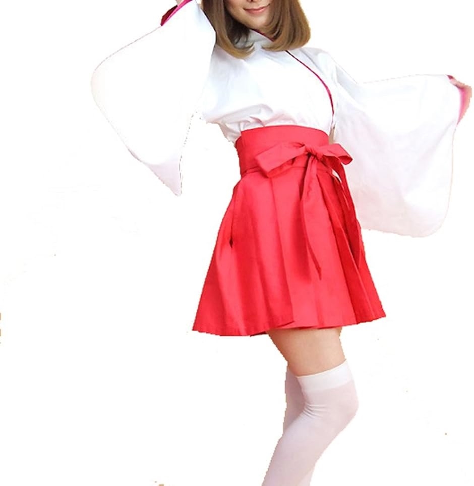 ミニ丈 巫女 さん 白ニーソ セット 和服 コスプレ 着物 浴衣 フリーサイズ TOKYO GOODS( 白、赤,  フリー)