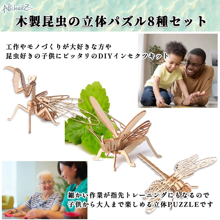 立体パズル 3D 木製 組み立てキット 昆虫 8種セット インテリア 模型