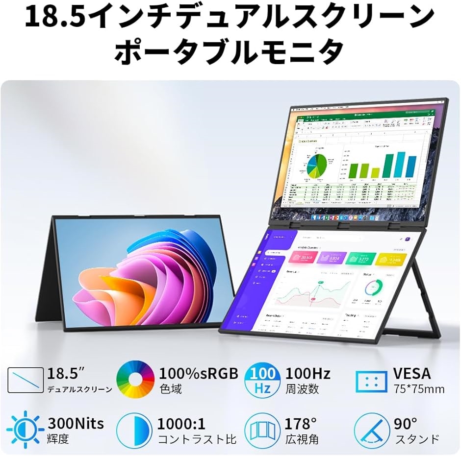 【極美品】18.5インチ デュアルモニター デュアルスクリーン ポータブル 楽天市場】＼100hz／デュアルモニター 18.5インチ 100hz タッチ式