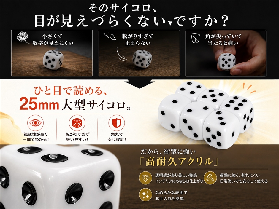 サイコロ 大きい さいころ ダイス ジャンボサイコロ 25mmサイズ 6個