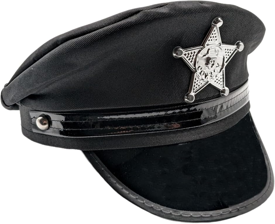 帽子 メンズ ポリス 黒 コスプレ 警察帽 警官 ポリスハット 大きいサイズ 小物 (ブラック1,  頭囲（内寸）約59cm)
