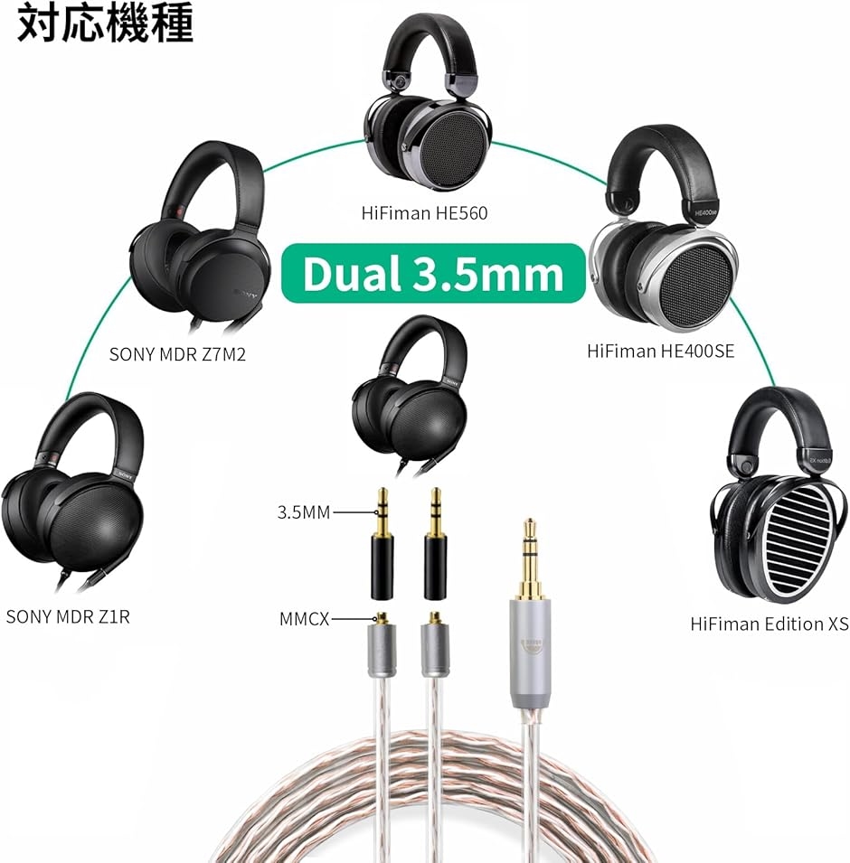 3.5mm MMCX変換 変換コネクタ イヤホンジャック 両端3.5mm オス-MMCX