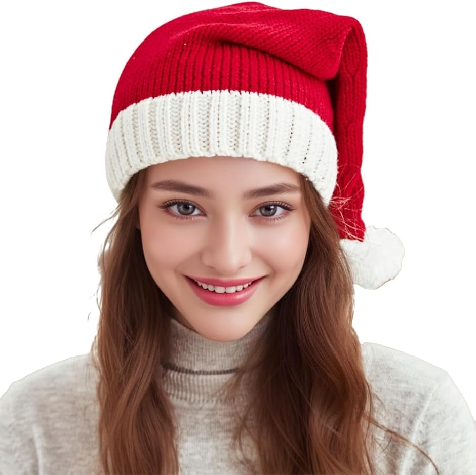 サンタ帽子 ニット帽 クリスマス コスプレ パーティー 大人用 子供用(レッド,  大人用1枚)