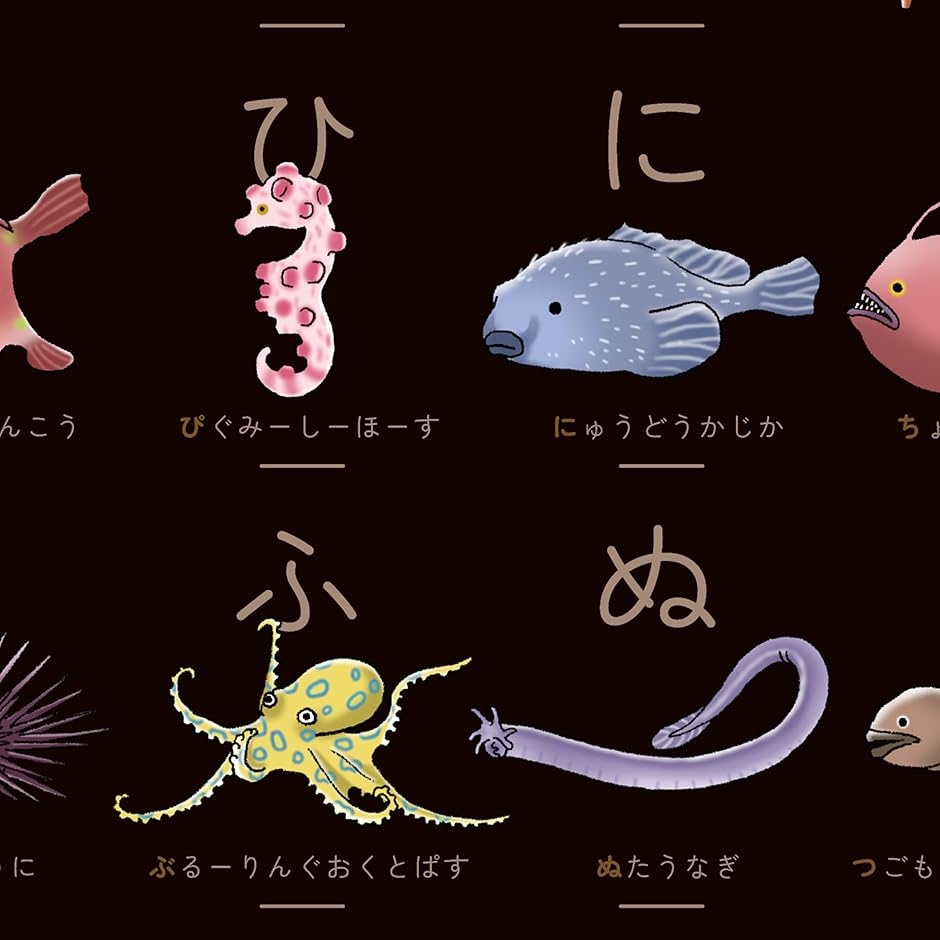 深海魚あいうえお 深海魚のひらがな表 50音表 マグネットハンガーなし