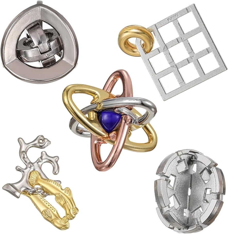 【Yahoo!ランキング1位入賞】知恵の輪 知恵玩具 リングパズル 暇つぶし 立体パズル 知育玩具 金と銀 5点セット