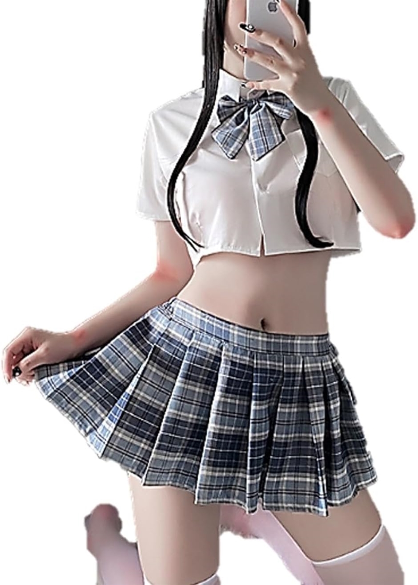 女子高生 セーラー服 4点フルセット 高校生 制服 JK ミニスカ 学校 学生 大人用 可愛い(02 ネイビー,  Free Size)