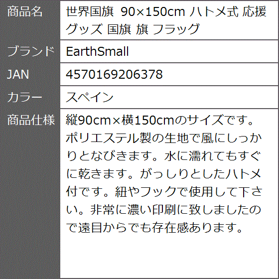 世界国旗 90x150cm ハトメ式 応援グッ...の詳細画像5