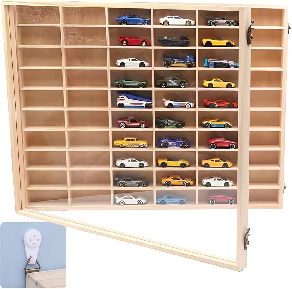 ミニカーケース トミカ用 収納 壁掛け 1/64 ディスプレイ (ウッド, 60