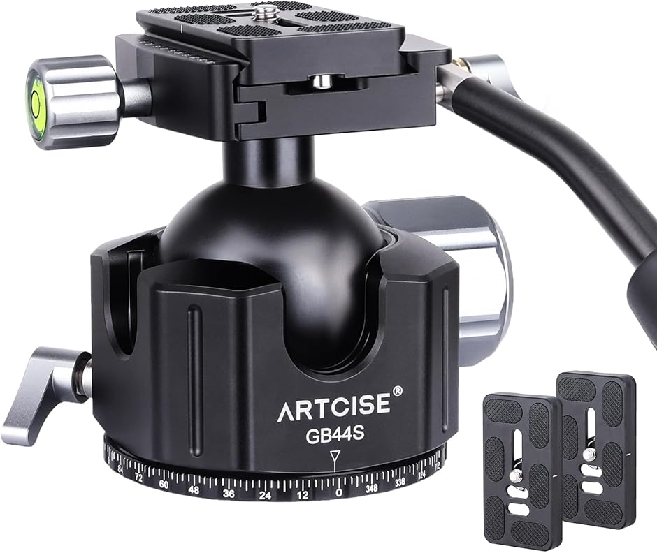【互換品】 44mm 低重心 ハンドル ボール雲台 CNC精密加工 アルミ ビデオ三脚ヘッド 360度回転 パノラマ 自由雲台 一眼レフ MDM