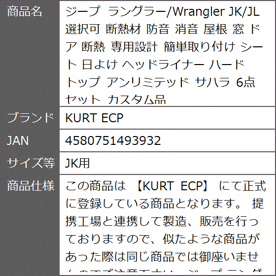 ジープ ラングラー/Wrangler JK/JL 選択可 断熱材 防音 消音 屋根 窓
