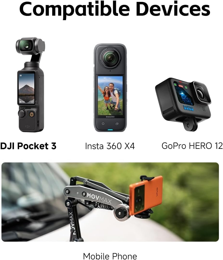 Movmax ブレードアーム 日本語取扱い説明書付 DJI Pocket 3 360 (グレー,  Car Suction Mount)