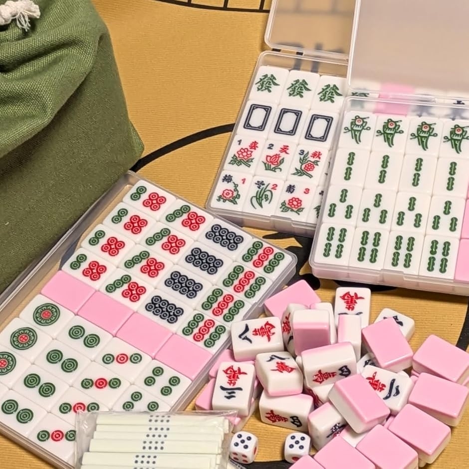 26mm 女性向け 手積み マージャンセット ふたつきケース きんちゃく袋