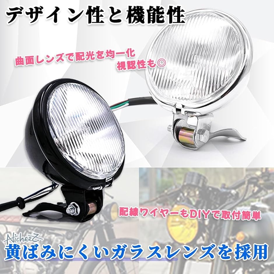 バイク ベーツライト ヘッドライト 4.5インチ 12V ハロゲン (ブラック