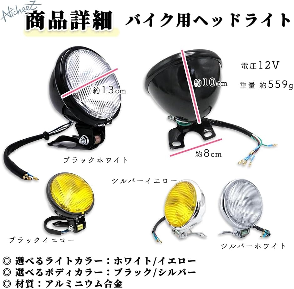 バイク ベーツライト ヘッドライト 4.5インチ 12V ハロゲン (ブラック