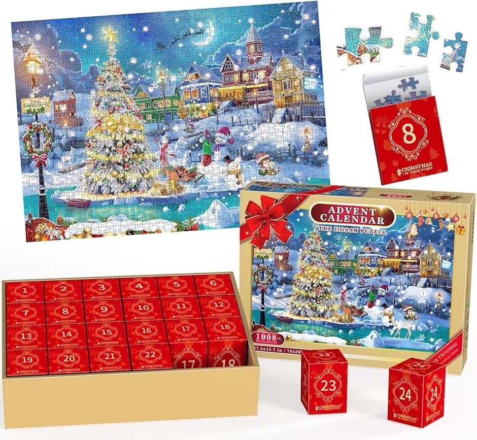 Yahoo! Yahoo!ショッピング(ヤフー ショッピング)2024 クリスマス アドベントカレンダー ブロック 1008 ピース パズル 24日カウントダウン 子供 おもちゃ 玩具（001）