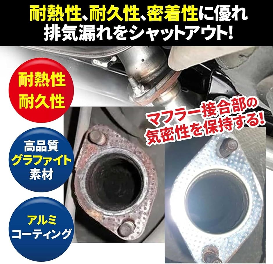 マフラーガスケット 4枚セット フランジ バイク 車 2mm 内径63.5mm