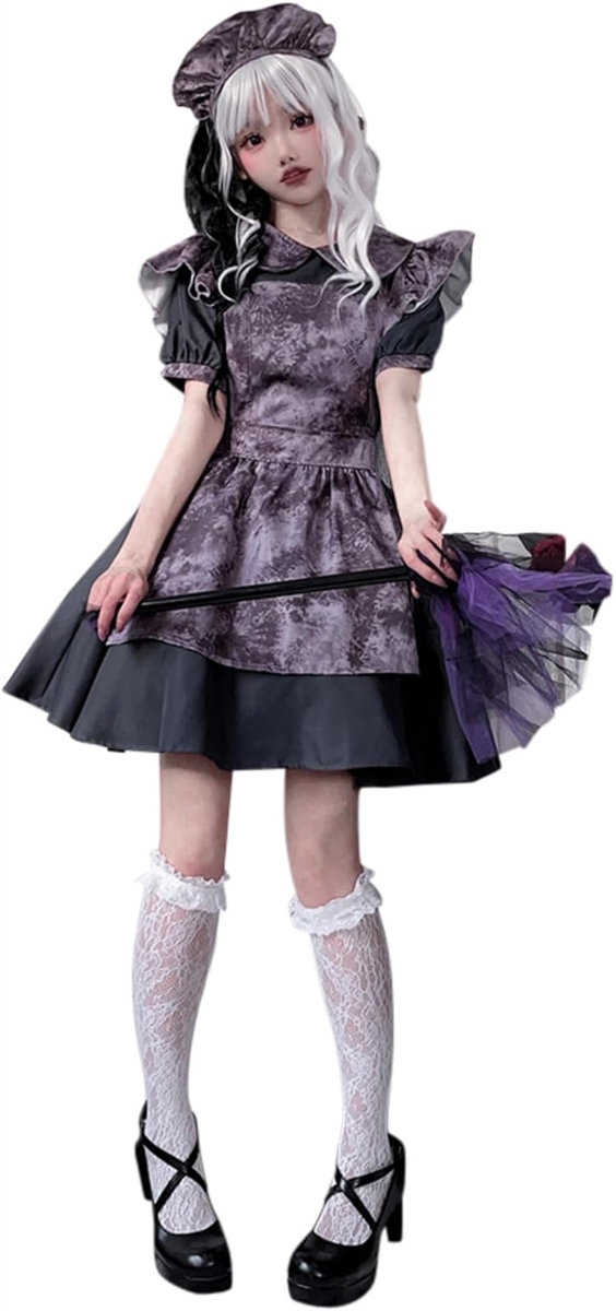 ゴースト メイド コスプレ 恐怖 ゾンビ 衣装 ハロウィン ゴシック ホラー e818 (ブラック, L)