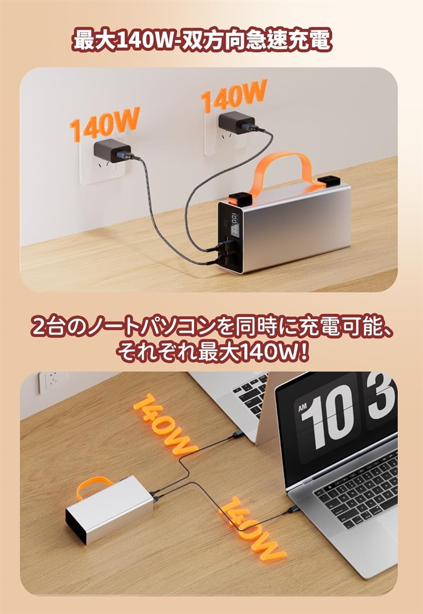 86000mAh大容量バイルバッテリー 単一ポート高出力140W 4つ