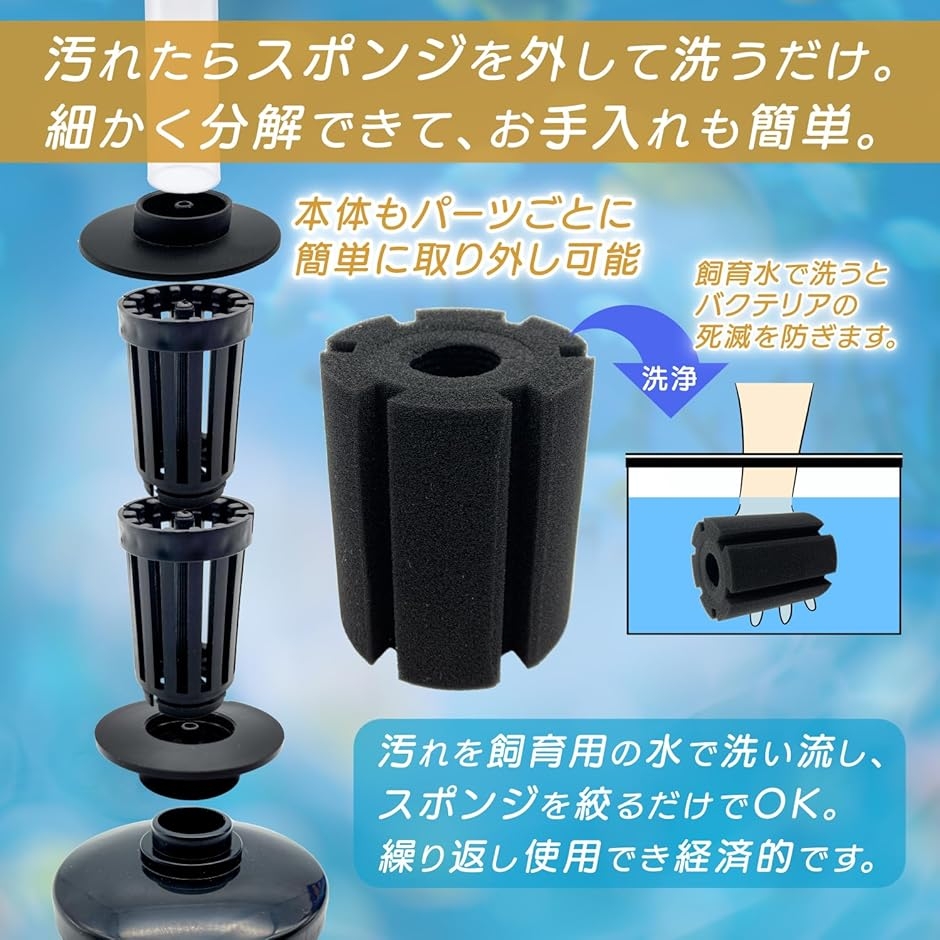 スポンジフィルター 高密度 水槽 投げ込み式 ろ過装置(ブラック
