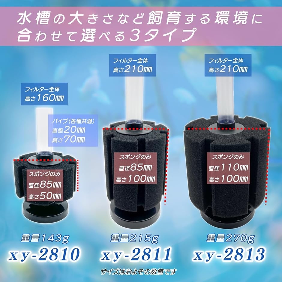 スポンジフィルター 高密度 水槽 投げ込み式 ろ過装置(ブラック