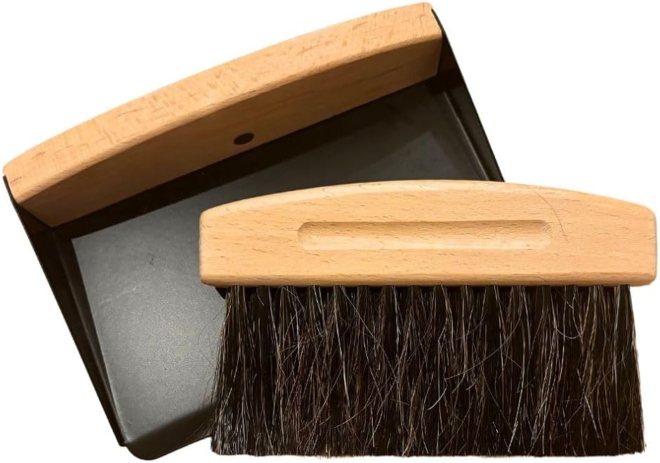 卓上ほうき 木製 小型 馬毛 ナイロン ちりとり マグネット コンパクト 机 デスク パソコン キーボード(ブラック,  Medium)