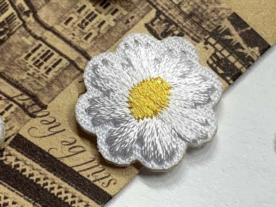 ワッペン アイロンワッペン デージー 10枚セット 17ｍｍ アイロン接着 アップリケ 刺繍 花 モチーフ( 白,  17ｍｍ) | ブランド登録なし | 01