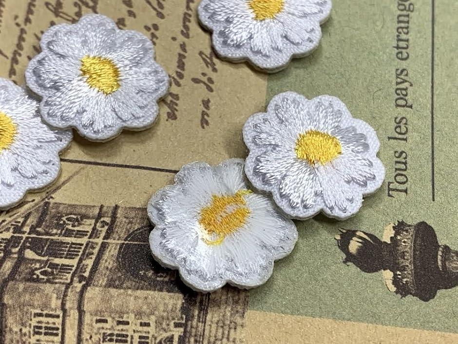 ワッペン アイロンワッペン デージー 10枚セット 17ｍｍ アイロン接着 アップリケ 刺繍 花 モチーフ( 白,  17ｍｍ) | ブランド登録なし | 03