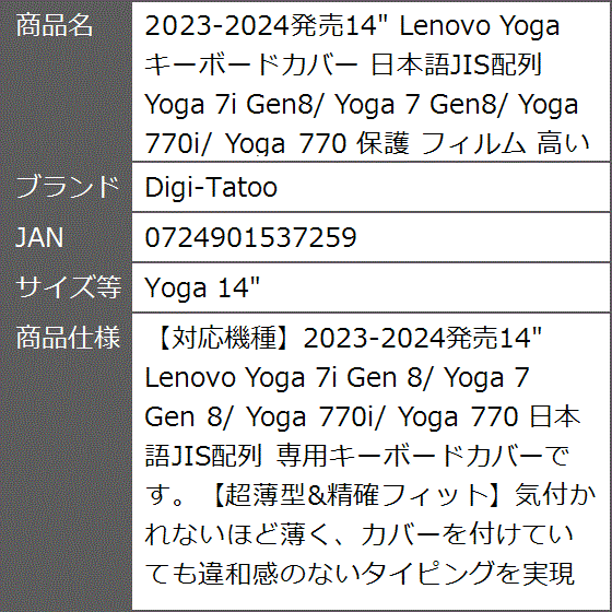 14 Lenovo Yoga キーボードカバー 日本語JIS配列 保護 フィルム 高い透明感( Yoga 14)｜zebrand-shop｜06