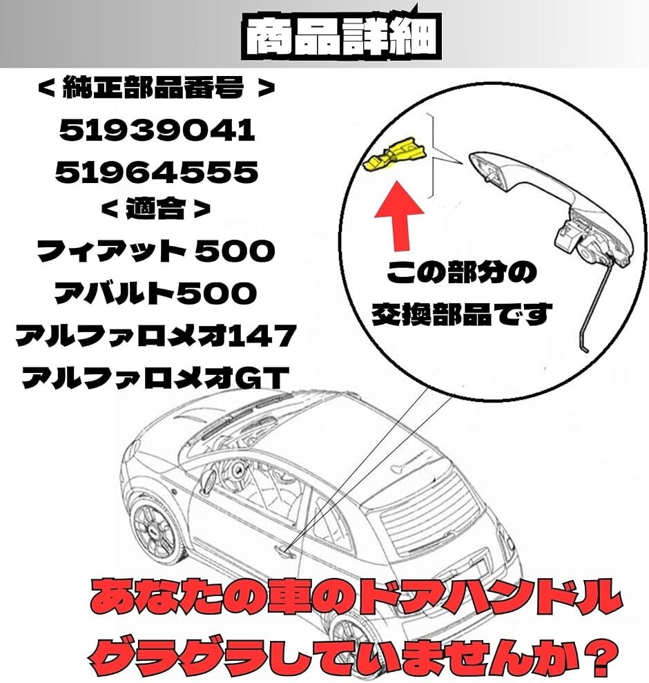 ドア ハンドル ヒンジ フィアット アルファロメオ 代替品 500 51964555
