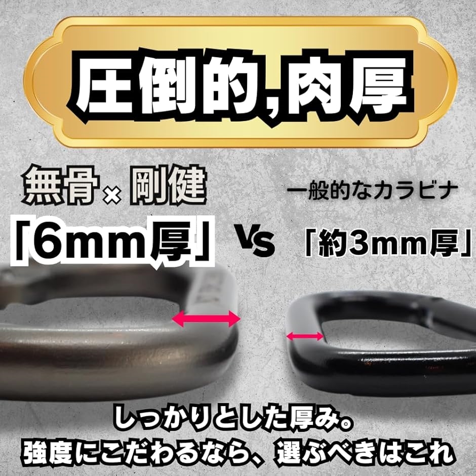 神戸輝き無骨 x 本物志向 強度220kg アルミカラビナ 7.5cm 18g 6mm厚