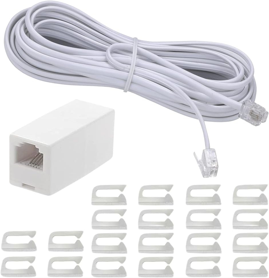 30m スリムモジュラーケーブル 電話延長ケーブル 電話線コネクタ RJ11