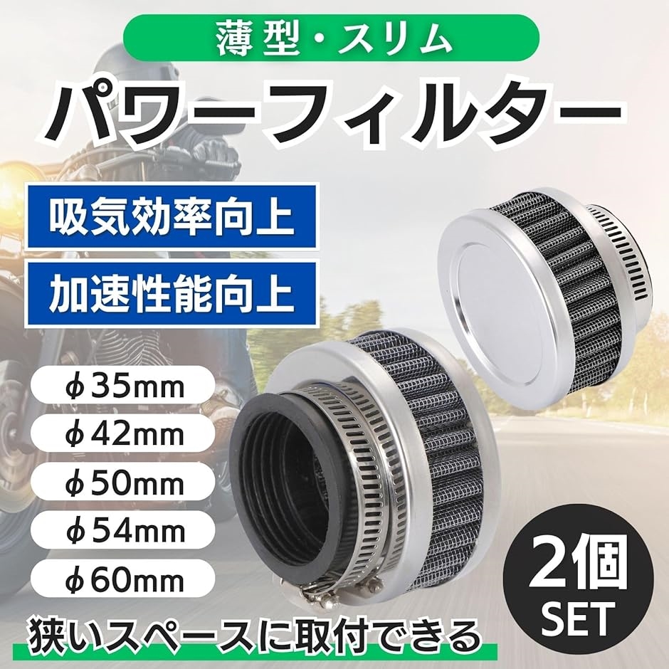 パワーフィルター 2個セット エアフィルター 薄型 小型 ショート