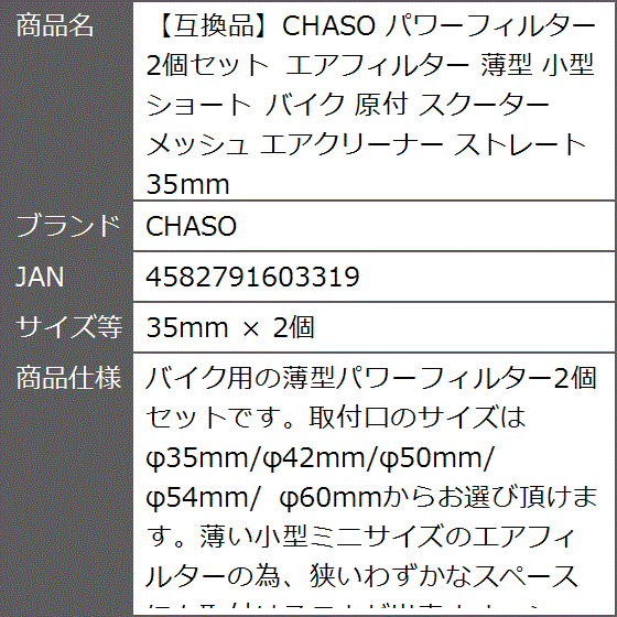 パワーフィルター 2個セット エアフィルター 薄型 小型 ショート