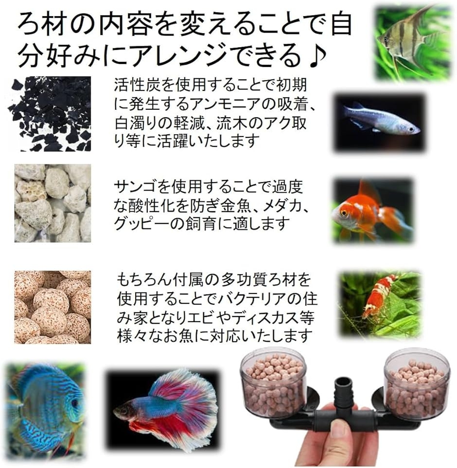 バイオスポンジフィルター 多孔質 ろ材入り 簡単設置 アクアリウム 