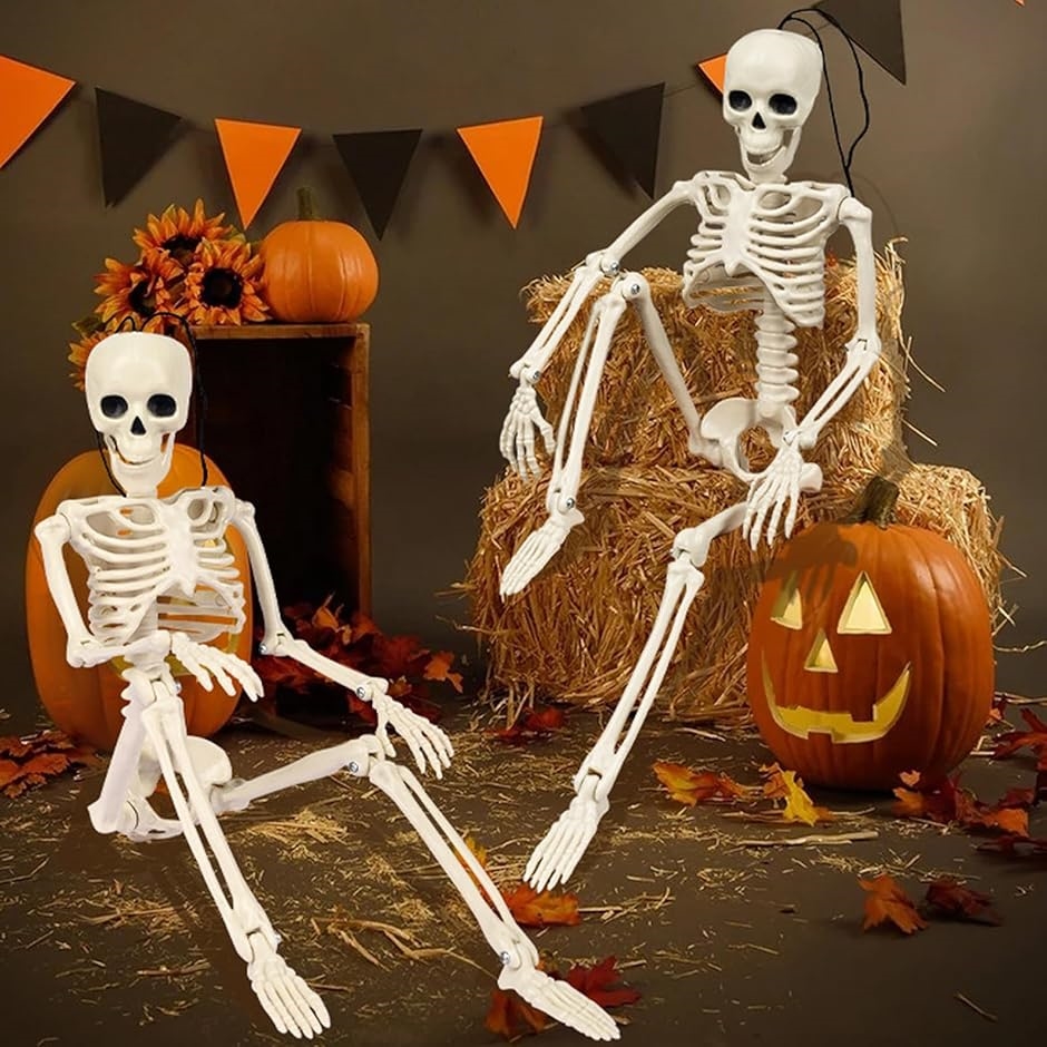 ハロウィン 骸骨 飾り 40cm 2点セット 関節可動式 スケルトン 怖い