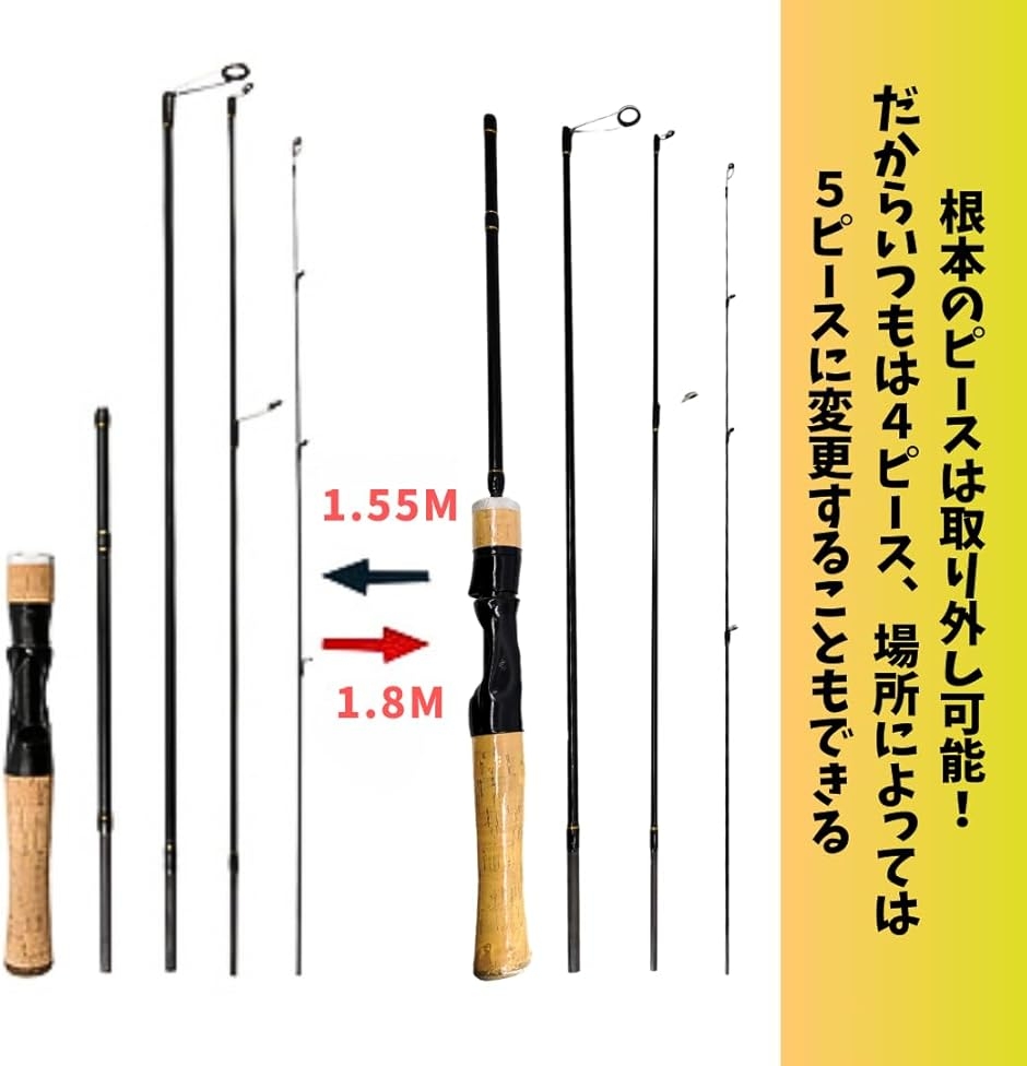 6ft ULルアーロッド 4-5ピース 適合wt0.6〜6g パックロッド (ブラック
