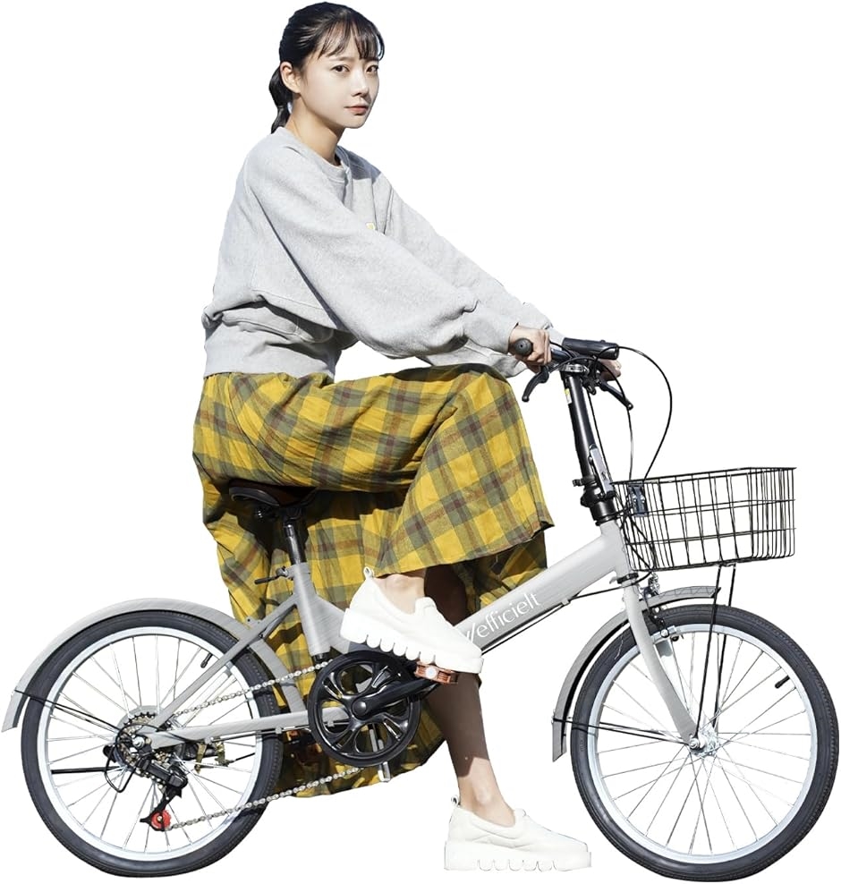 折りたたみ自転車 軽量 RaQcy ラクシー 20インチ コンパクト 6段変速 カゴ ダイヤル式ロック ライト付き(メタリックシルバー)